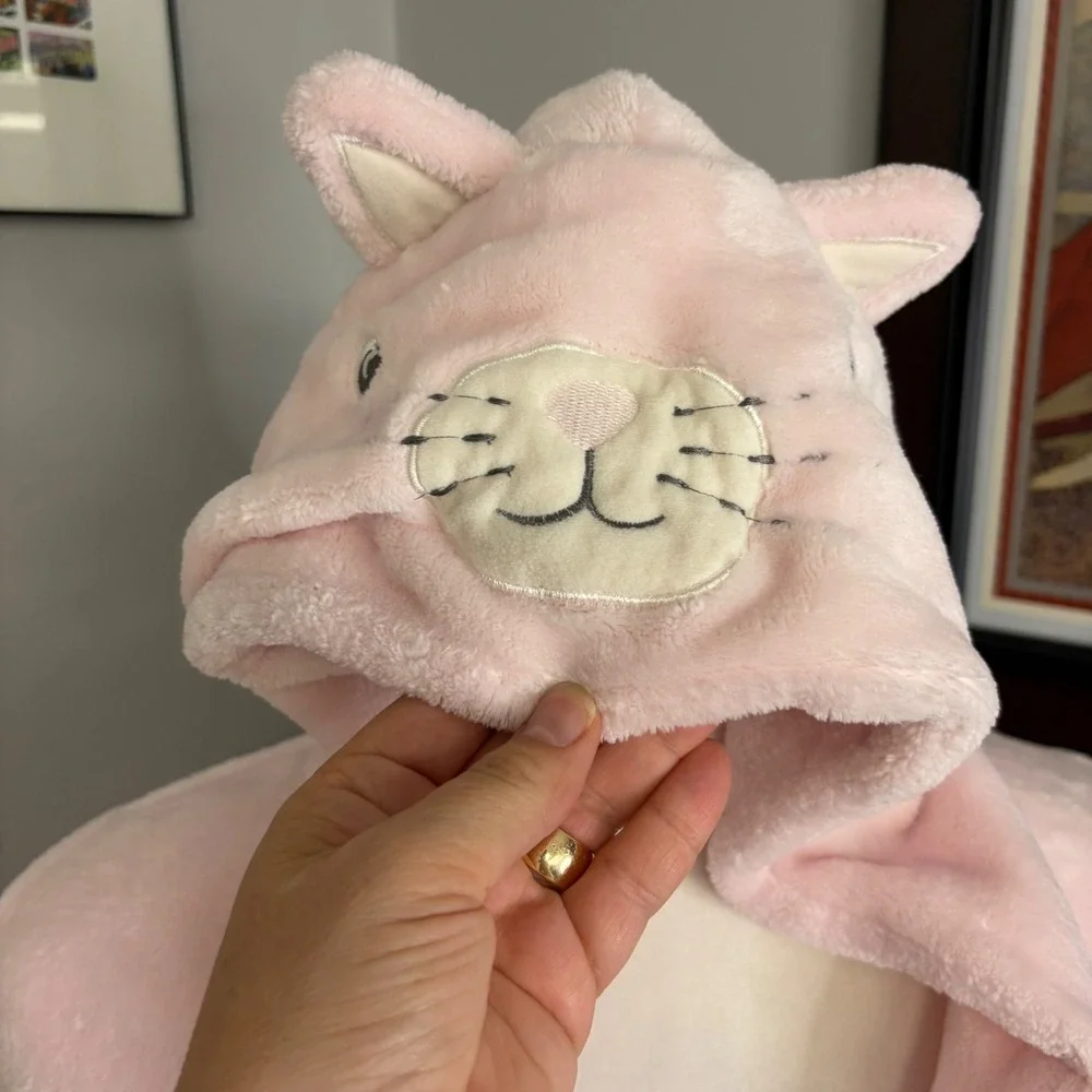 Pottery Barn Kids Pink Cat Hooded Plush Fleece Robe Girls 2T-3T Animal Ears